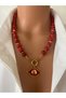 Natural Stone Crimped Coral 10 mm Rudder Lock Special Eye End Pendant - 2