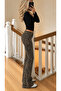 Low Waist Spanish Flare Leopard Print Wide Leg Jeans - 3