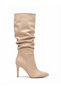Zri̇nxx-2003 Premium Beige Suede Bellows Thin Heeled Daily Women's Boots 11 cm - 2