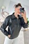 Zippered Leather Coat 7K116 - 3