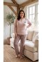 Women's Winter Plus Size Curve Embroidered Patterned Collar Buttoned Long Sleeve Pajama Set - 2