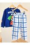 Boy's Woof Lettering and Dog Print Sweatshirt Checkered Gabardine Denim Trousers Top and Bottom Set - 4