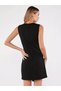 Women's Strappy Crew Neck Asymmetrical Cut Double Color Short Imported Crepe Dress - 5