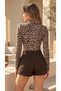 Women's Brown Leopard Print High Neck Window Detail Long Sleeve Blouse - 5