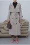 Women's Oversized Double-Breasted Collar Long Trench Coat with Sleeve Epaulettes and Lining Detail - 5