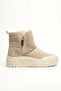 Adora Women's Ecru Cream Suede Detailed Sheepskin Lined Thick Sole Zippered Snow Boots and Short Boots