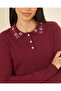 Girls Burgundy Embellished Knitted Polo Top - 4