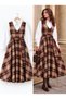 Long Cream-Burgundy Plaid Gilet Dress