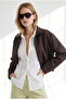 Women's Brown Zippered Lined Bomber Jacket with Hidden Pockets Ckt-19000539 - 3