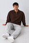 Men's Oversize Ribbed Zipper Collar Brown Sweater - 6