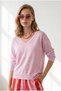 Women's Pink V-Neck Transparent Loose Knitwear Blouse Blz-19003451 - 2