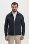 Textured Slim Fit Shirt Collar Zippered Side Pocket Wool Men's Coat Light Navy Blue - 39703.26K