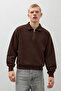 Men's Relaxed Fit Zippered Knitwear Brown Sweater