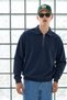 Men's Polo Collar Half-Zip Loose Fit Navy Blue Sweater