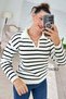 Striped Polo Neck Knitwear Blouse 7K062 - 4
