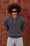 Men's Polo Collar Half Zipper Long Sleeve Smoked Sweater - 2
