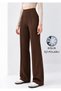 Women's Coffee Color Winter Modal Wide Leg Striped High Waist Elastic Waist Soft Textured Lycra Trousers - 5