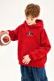 Boy's Oversize Hoodie Car Bear Printed Red – Hooded, with Pockets, 3 Thread Fleece - 4