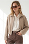 Women's Camel Zippered Lined Bomber Jacket with Hidden Pockets Ckt-19000539 - 5