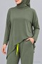 Women's Long Sleeve Asymmetrical Tunic and Waist-Tie Pants Set with Arma Detail, Viscose Cotton, Two-Thread Double Set - 2