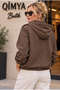 Egzoti̇k Asorti̇k Women's Front Horseman Embroidered Buttoned Epaulet Hooded Slim Bomber Jacket - 4