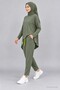 Women's Long Sleeve Asymmetrical Tunic and Waist-Tie Pants Set with Arma Detail, Viscose Cotton, Two-Thread Double Set - 3