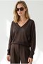 Women's Brown V-Neck Transparent Loose Knitwear Blouse Blz-19003451 - 3