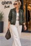 Egzoti̇k Asorti̇k Women's Front Horseman Embroidered Buttoned Epaulet Hooded Slim Bomber Jacket - 6