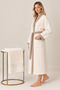 2 Piece Women's Kimono Robe Set 100% Cotton Certified Striped Contrast Women's Robe Set - Cream - 5