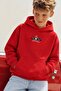 Boy's Oversize Hoodie Car Bear Printed Red – Hooded, with Pockets, 3 Thread Fleece