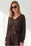 Women's Brown V-Neck Transparent Loose Knitwear Blouse Blz-19003451