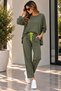 Women's Long Sleeve Crew Neck Relaxed Fit Blouse & Elastic Waist Pocket Pants Two Piece Set