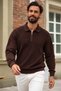Men's Zippered Polo Collar Brown Knit Sweater - 3