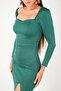 Scuba Fabric Slit Detailed Dress - Emerald Green - 3