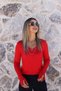 Red Standard Size V-Neck Sleeve Detail Sweater - 2