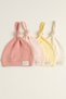Interlock Little Peanut Elephant Embroidered Top-Tie Knotted 100% Cotton Baby Beanie Hat 0-6 Months Set of 4