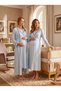 New Season Blue Double-Breasted Collared Full-Length Design with Nursing Features Long Sleeve 100% Cotton Maternity Nightgown Set - 5