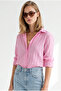 Women's Pink Geometric Stripe Detailed Flowy Shirt Gml-19001335 - 3