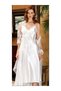 6 Piece Cream Women's Satin Dowry Set Transparent Lace Dressing Gown Nightgown Pajama Set |   Bridal Dowry Set with Shorts - 4