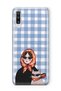 Samsung Galaxy A70 Compatible Transparent Phone Case with Woman and Cat Pattern with Shawl