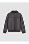 Rmz Gi̇yi̇m Farkiyla Relax Fit Fur Roba Collar Men's Leather Look Coat - 8