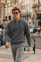 Men's Half-Zip Polo Collar Smoked Knit Sweater - 3