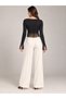V-Neck Long Sleeve Tassel Detailed Crop Blouse - 2