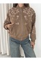Women's Suede Stone Embroidered Floral Patterned Bomber Jacket - 2