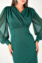 Crepe Fabric Sleeves Tulle Pencil Dress - Emerald Green - 4