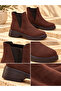 Women's Brown Suede Chelsea Boots with Elastic Side and Mesh Detail, Thick Sole, Short Ankle Casual Boots - 4