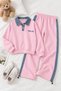 Pink Girl's Jean Collar Detailed Elastic Waistband Trouser Set 24981