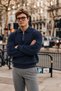 Men's Half Zipper Polo Collar Navy Blue Knitwear Sweater - 5