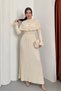Women's Dress Long Knitwear Stylish Long Sleeve Crew Neck Gold Buttoned Knitted Dress with Detachable Cape - 2