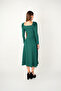 Crepe Fabric Square Collar Midi Dress - Emerald Green - 4